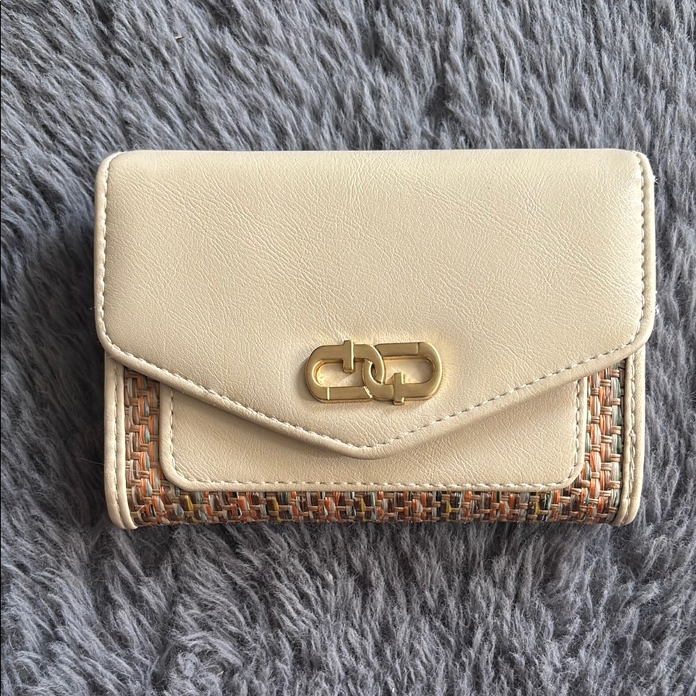 Chic Cream and Tan Wallet with Gold Accent